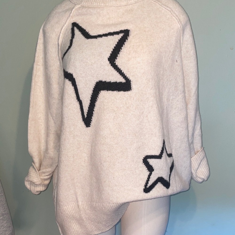 Aerie Cream and Black Star Sweater